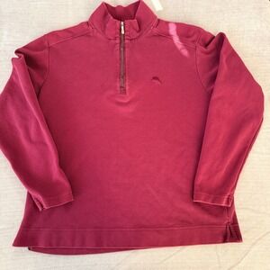 Tommy Bahama 1/4 Zip Pullover Red Pima Cotton Mens S Golf Resort Sweater